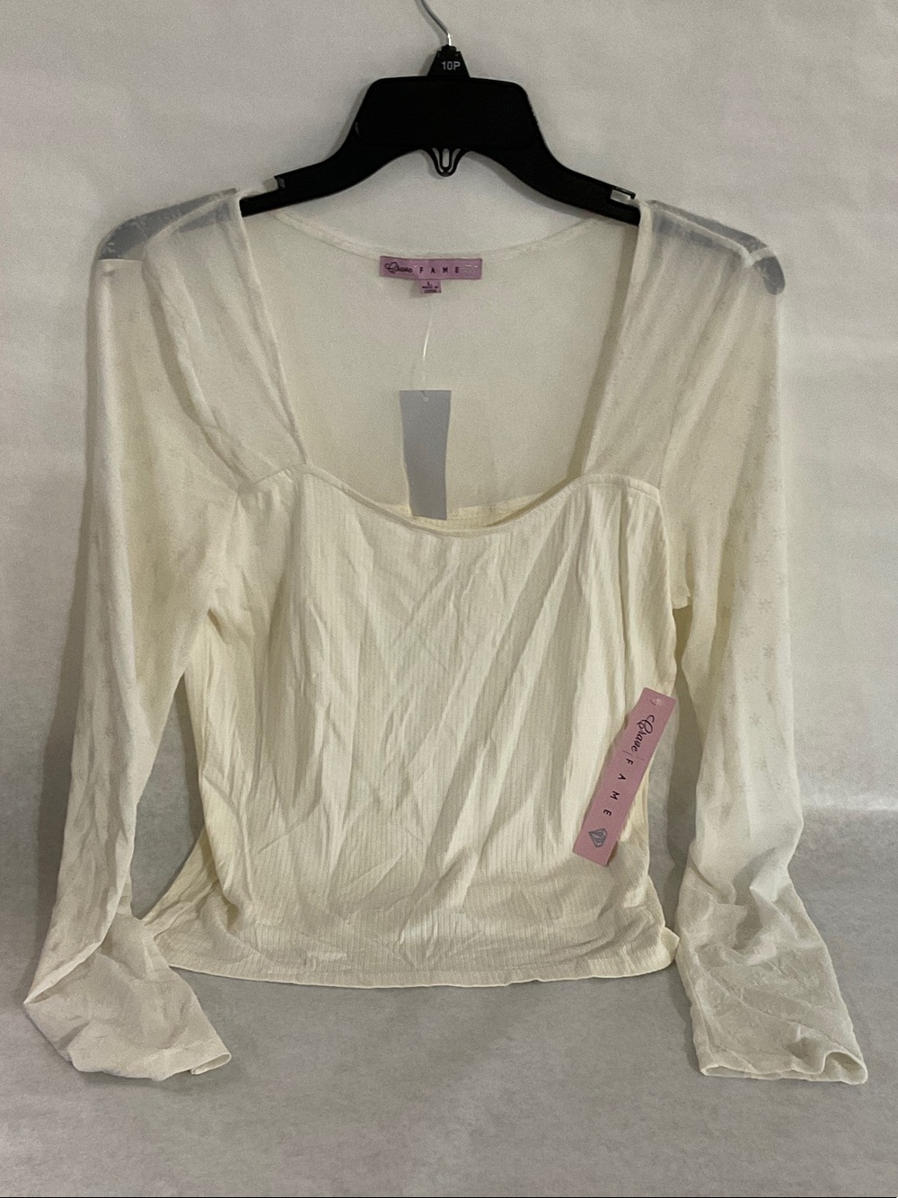 Delicate Cream Square-Neck Sheer Sleeve Top